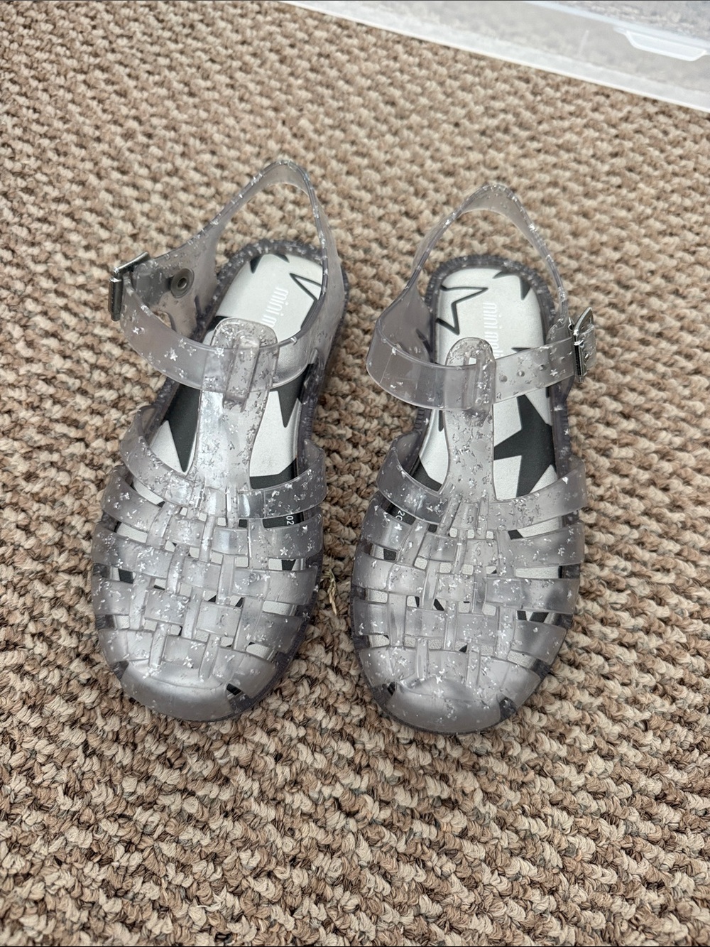 Mini Melissa Girls' Sparkle Silver Jelly Sandals Size 11